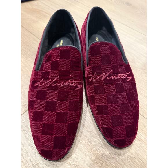 Men's Louis Vuitton Embroidered Damier Velvet Loafers - Picture 1 of 5